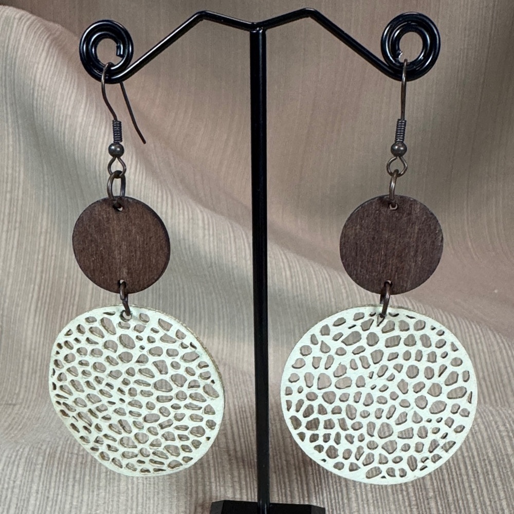 Elegant Brown and Cream Circular Boho Earrings